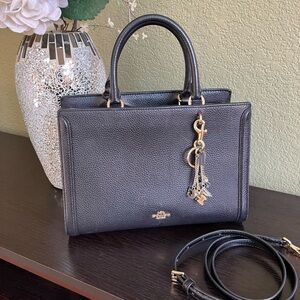 Coach Elegant Black Leather Handbag and Key Chain